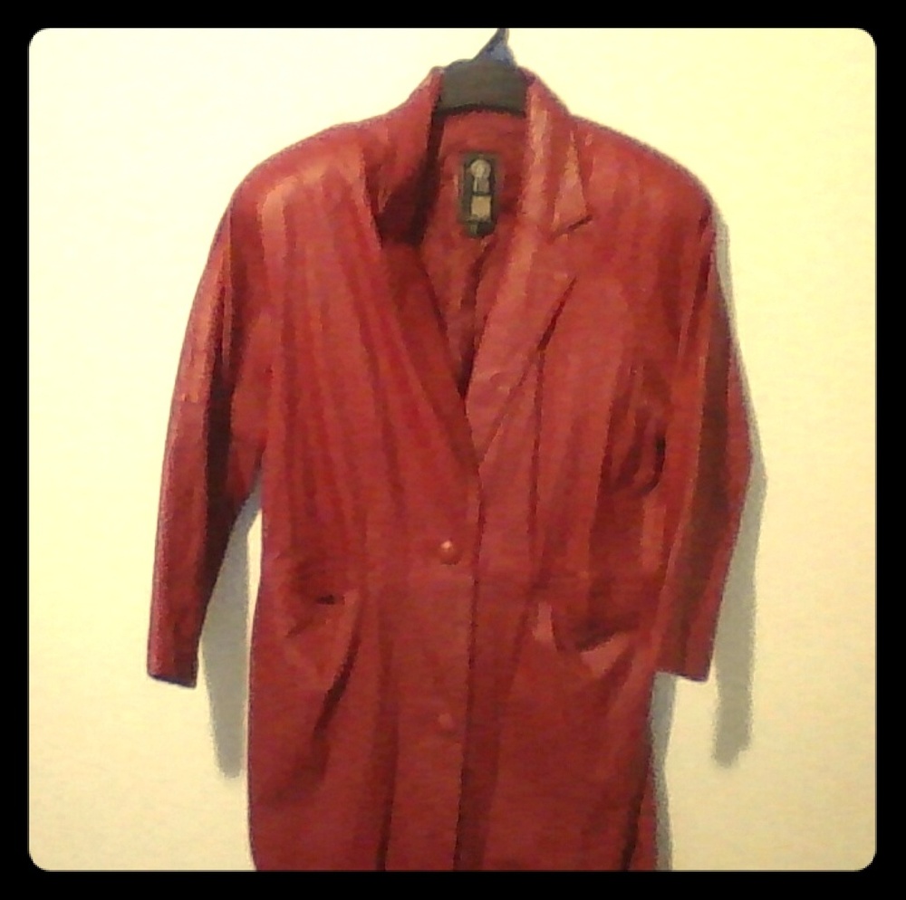 Real Leather Ankle-Length Red Trenchcoat